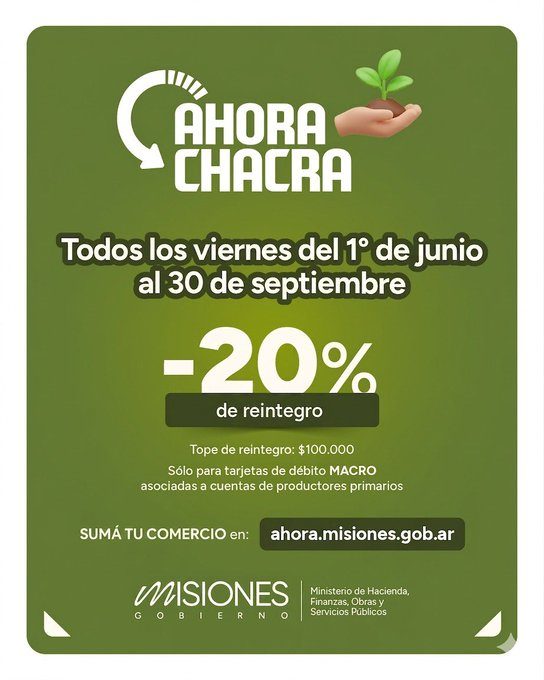 Ahora Chacra arranca en junio: reintegro del 20% para compras&hellip;