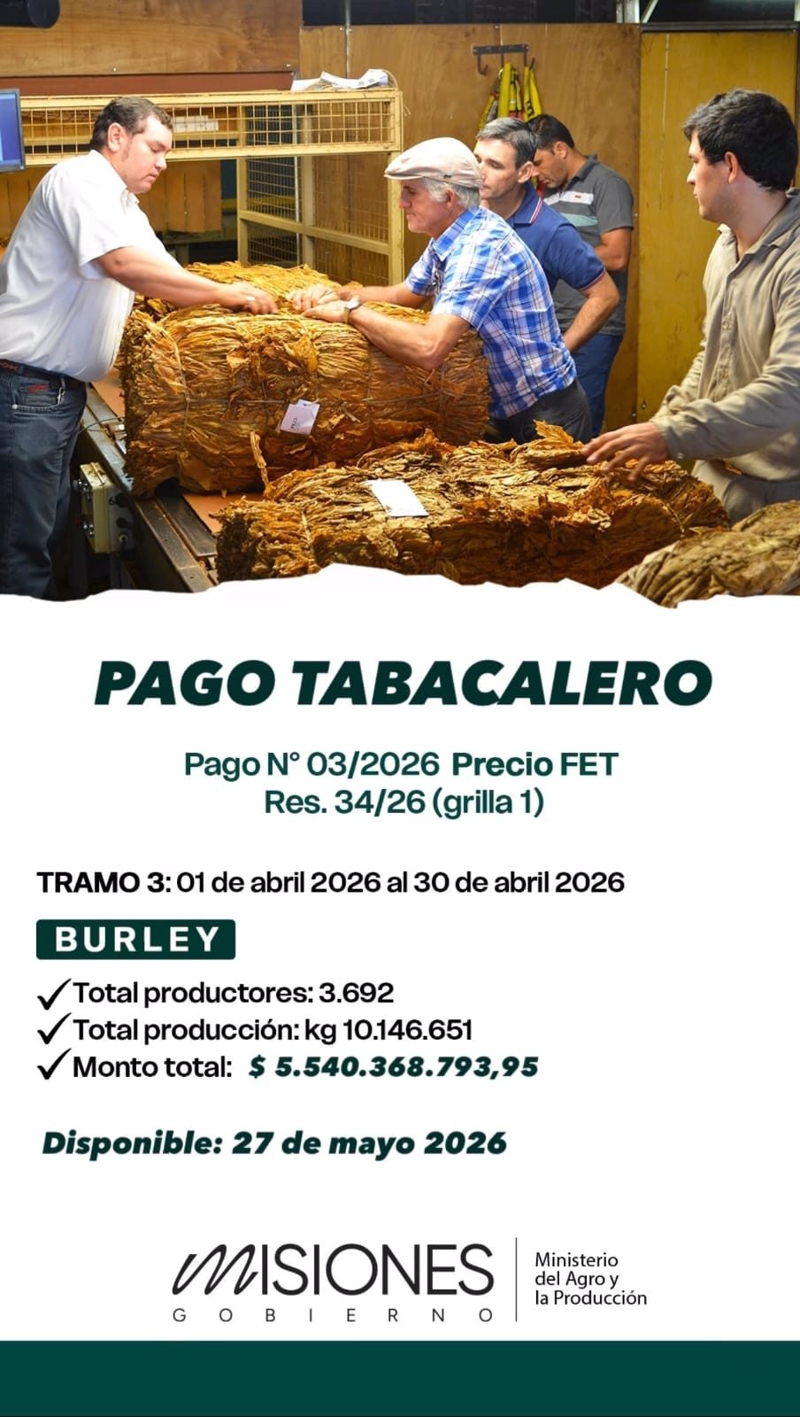 Más de 3.600 tabacaleros misioneros cobrarán $5.500 millones del FET&hellip;