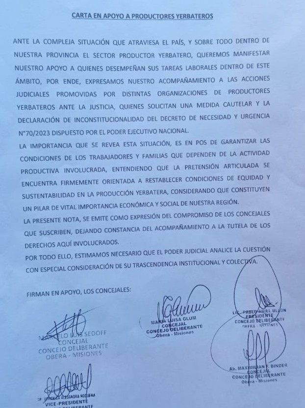 Concejales de Oberá apoyan las demandas judiciales de productores yerbateros…