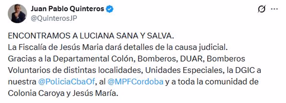 Hallaron sana y salva a Luciana, la adolescente buscada en…