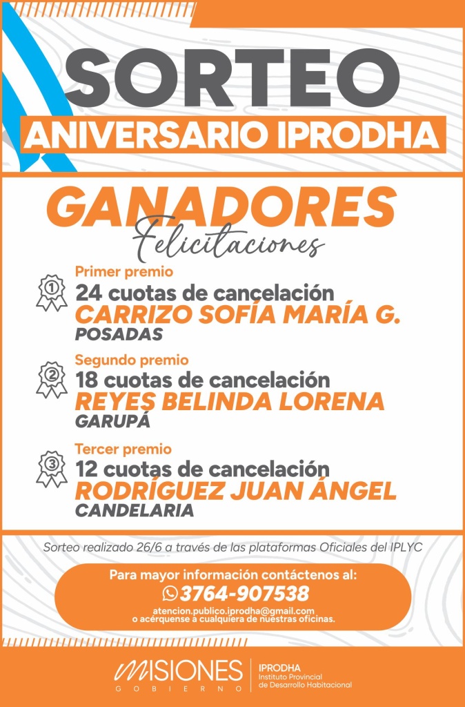 IPRODHA sorteó bonificaciones de cuotas para adjudicatarios al día en sus pagos
