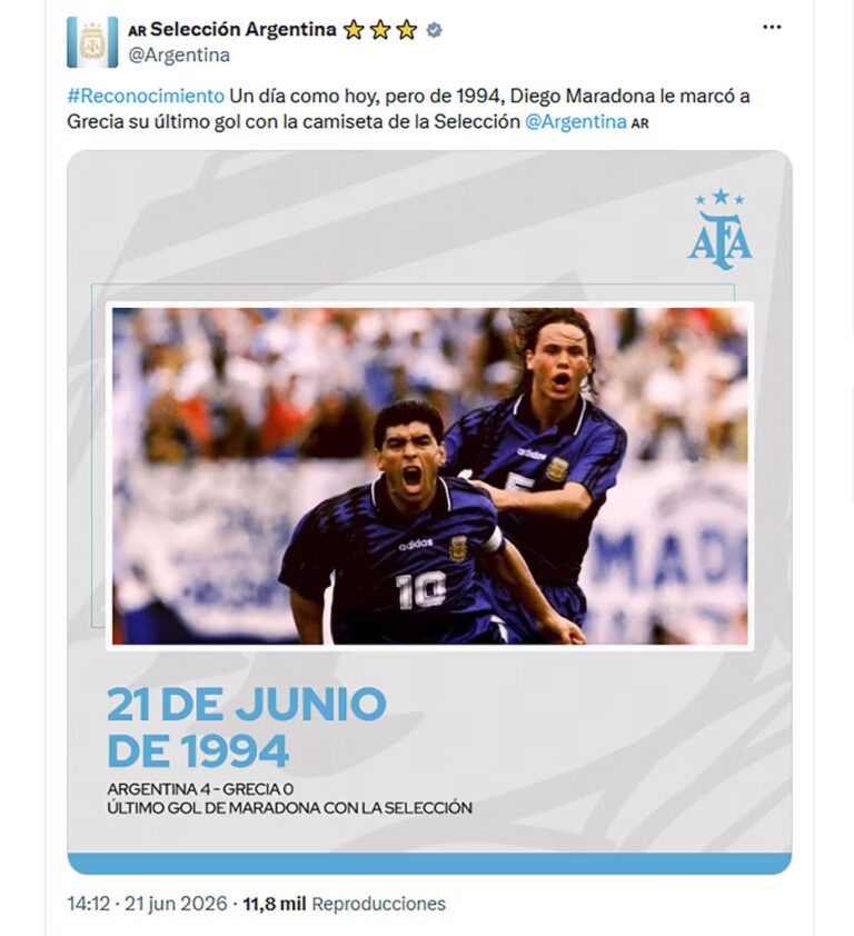 A 32 años del último gol de Maradona en los Mundiales: el zurdazo ante Grecia…