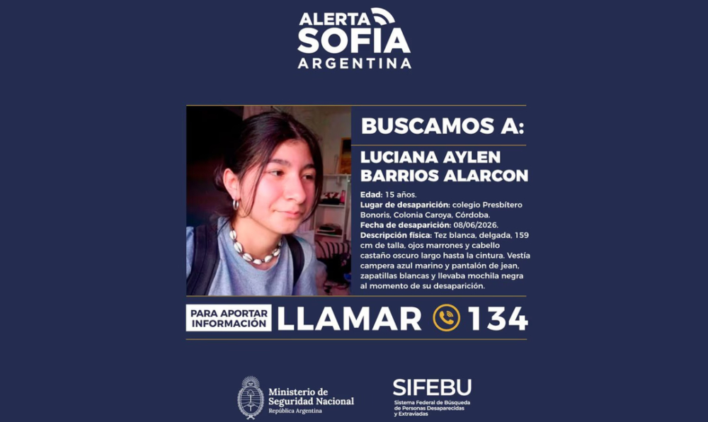 Alerta Sofía en Córdoba: buscan a una adolescente de 15…