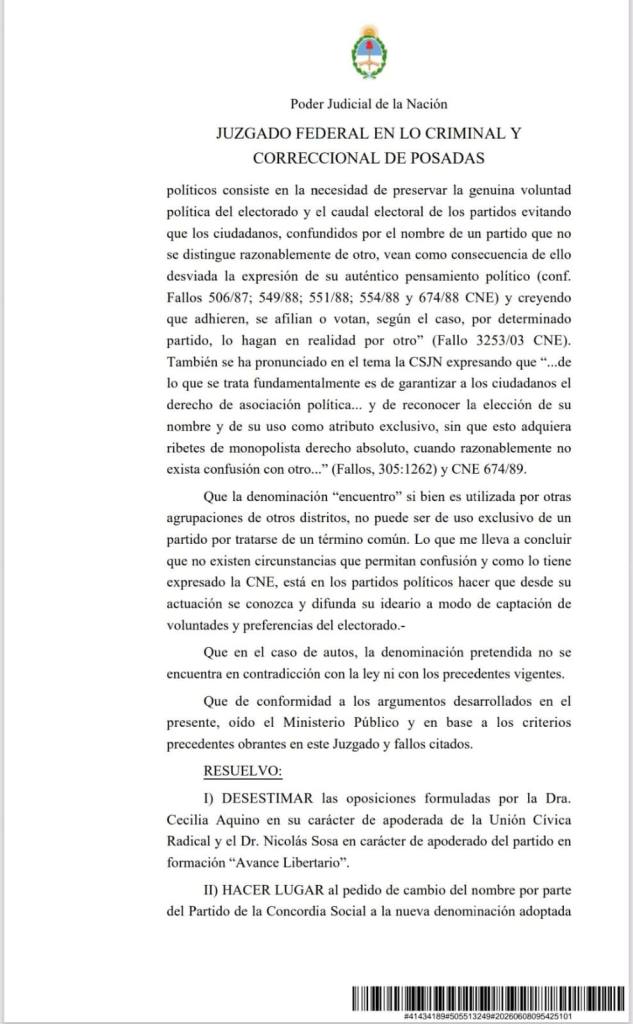 Encuentro Misionero obtuvo la personería jurídico-política federal y ya es un partido reconocido a nivel nacional
