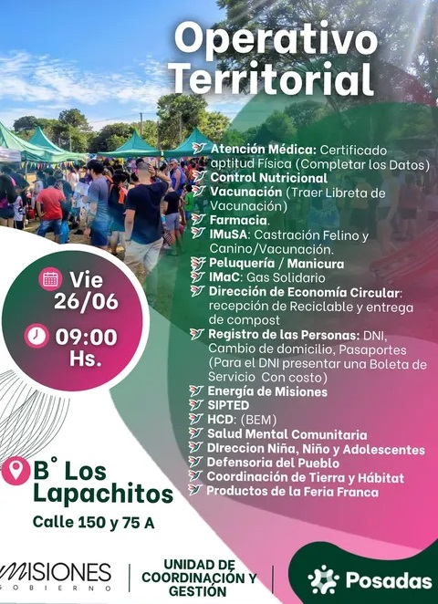 Operativo integral de salud y servicios llega este viernes al barrio Los Lapachitos de Posadas