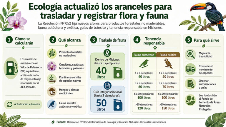 Misiones actualizó los aranceles para el traslado y registro de flora y fauna silvestre