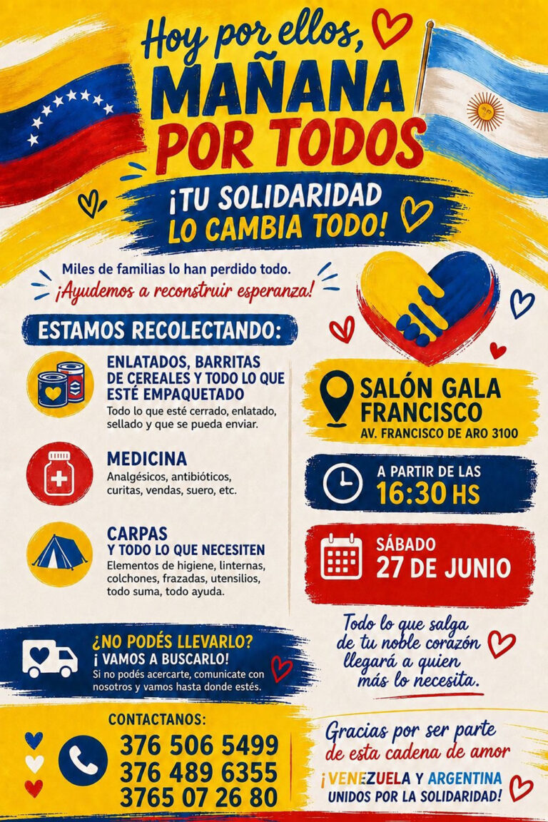 Posadas organiza una colecta solidaria para los damnificados por el terremoto en Venezuela