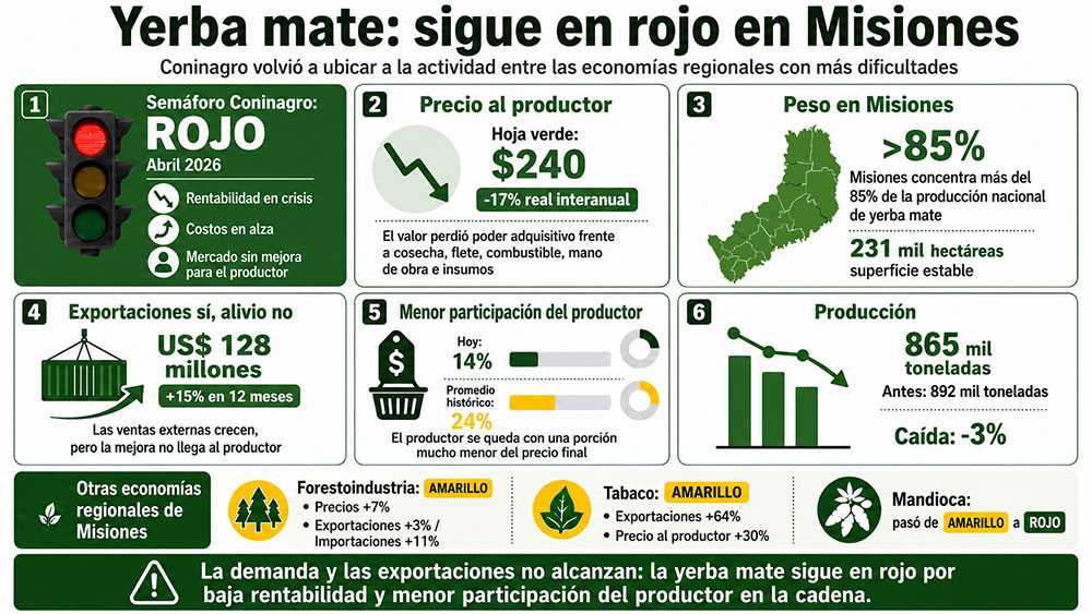 El semáforo de Coninagro mantiene a la yerba mate en…