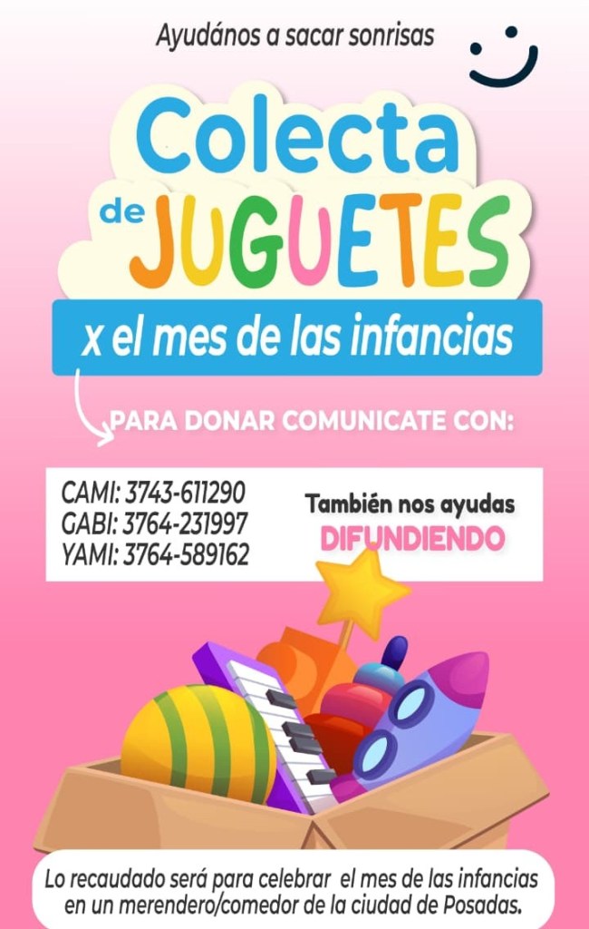 Colecta de juguetes en Posadas: buscan llevar una fiesta a los barrios por el Mes…