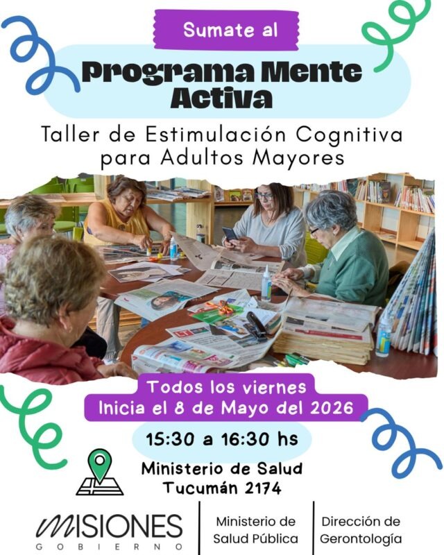 El Ministerio de Salud retoma el programa Mente Activa para adultos mayores en Posadas