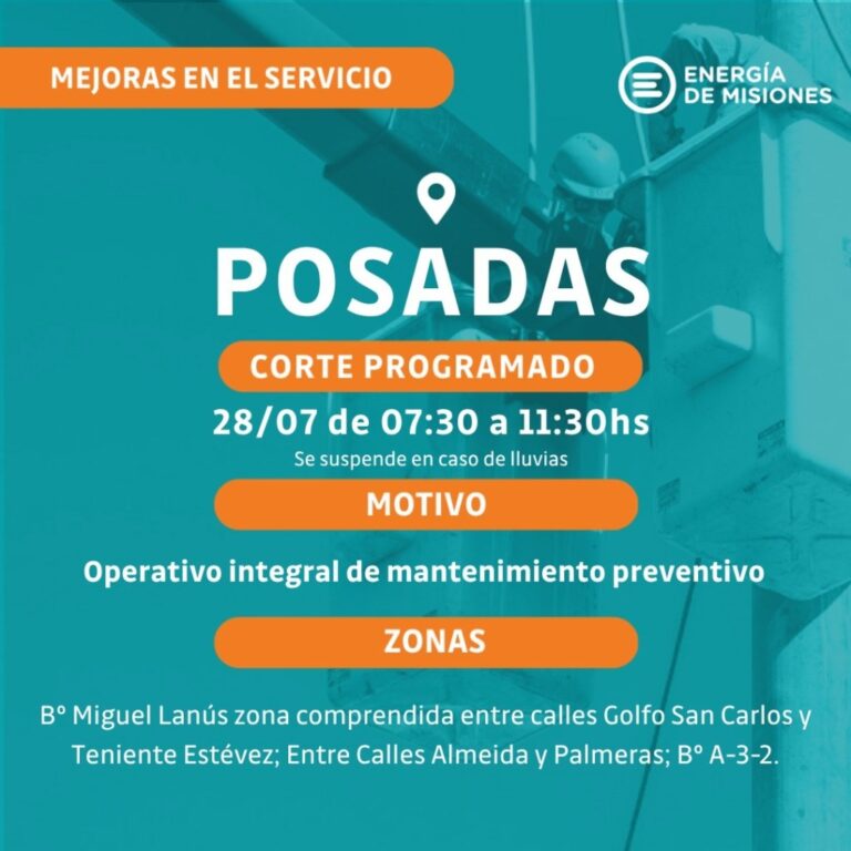 Cortes de luz programados en Posadas: horarios y zonas afectadas la próxima semana