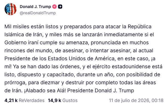 Trump amenazó con atacar Irán con mil misiles si intentan&hellip;