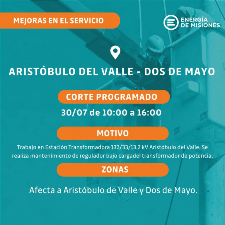 Cortes de luz programados este jueves en la zona centro de Misiones por mantenimiento en&hellip;