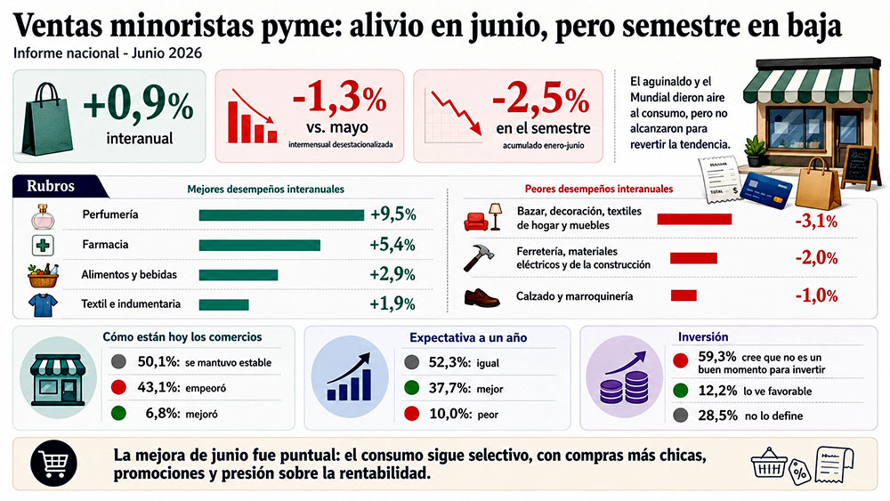 Las ventas minoristas PyME cerraron el primer semestre con caída…