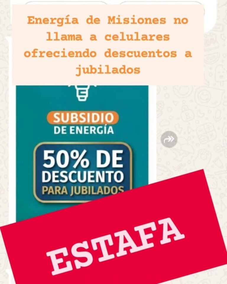 Energía de Misiones alerta por una estafa telefónica que promete descuentos a jubilados