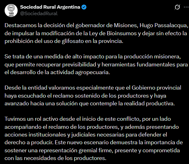 La Sociedad Rural Argentina apoyó los cambios a la Ley…
