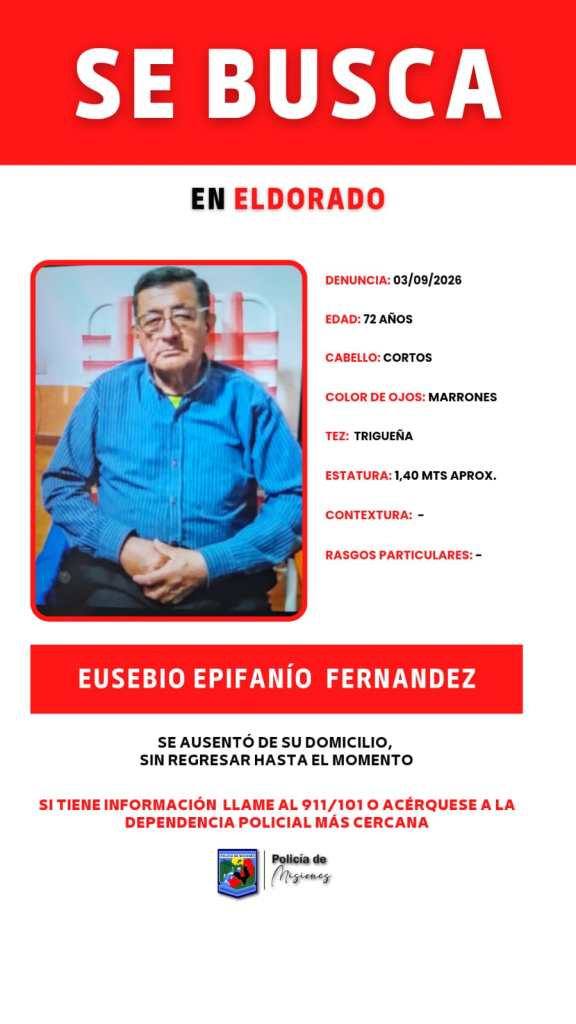 Buscan a un hombre de 72 años desaparecido en Eldorado: investigan una pista en Clorinda